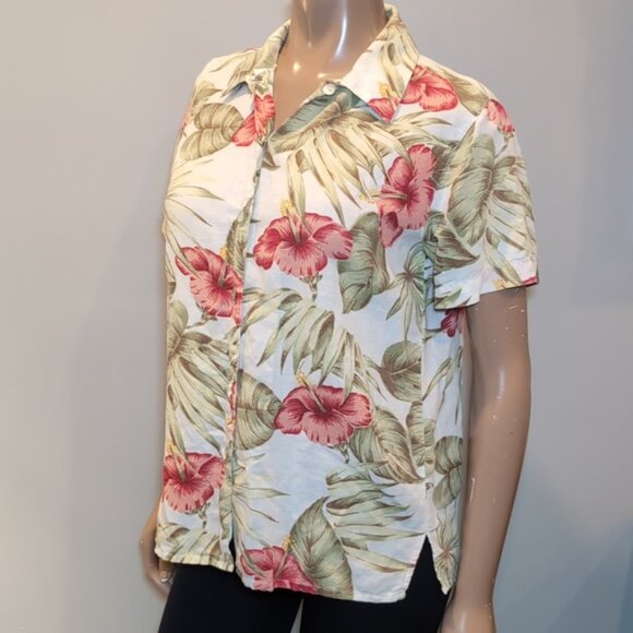 Vintage Lemon Grass Hawaiian Shirt Linen Cotton Short Sleeve Top - Picture 4 of 8